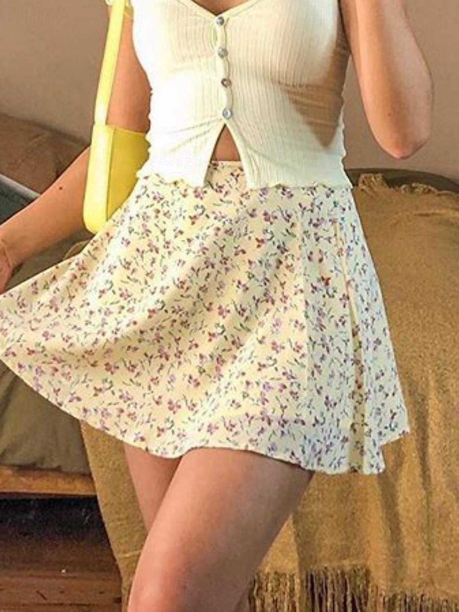 Damskie Spódnica wakacyjna Moda Codzienny Mini Wysoka talia Spódnice Kwiatowy Nadruk Średnio elastyczny Codzienny Ulica Niebieski Czarny Żółty Czerwony Lato 2026 - $17.99 –P16