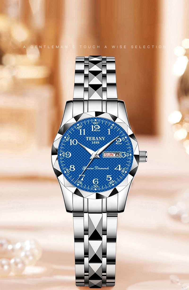 Women's Luxury Watch, Two-Tone Gold Silver Stainless Steel Link Bracelet, Faceted Bezel, Day Date Calendar, Easy Read Arabic Numerals Analog Quartz Dress Watch for Ladies Business Casual 2026 - $19.99 –P2