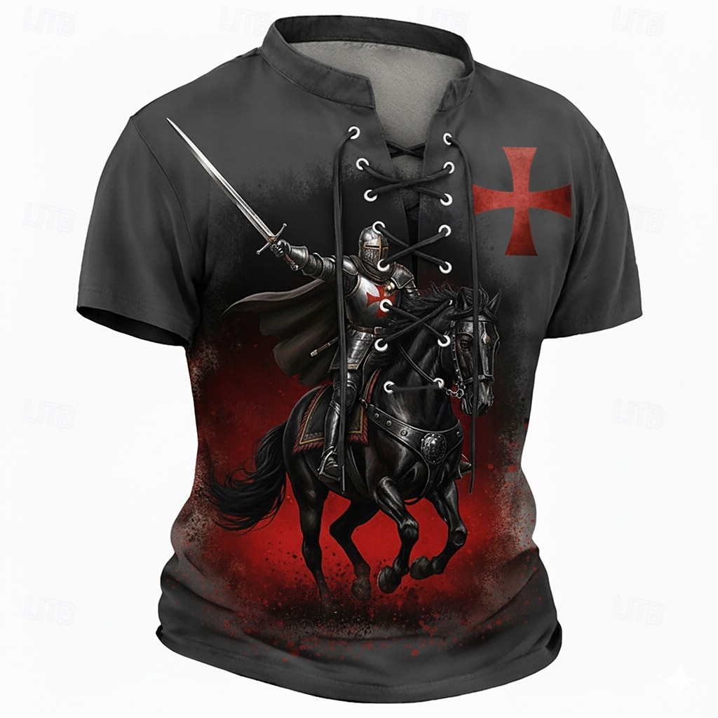 Maglietta uomo Crusaders Cavaliere che monta a cavallo Croce Tempio Rossa guerriero crociato medievale fantasia maglietta maniche corte stampa all-over del 2026 a $21.99 –P3