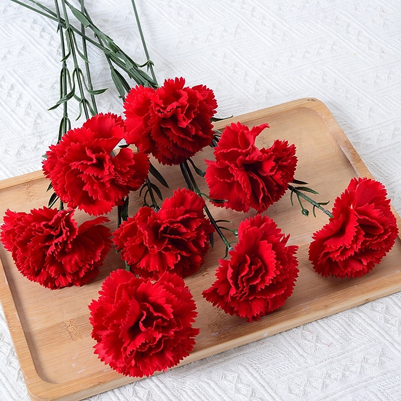 10 ramos de cravos artificiais, flores vermelhas de seda para casamento, decoração de casa, Dia dos Professores, Dia das Mães, presentes e festas. &arranjos florais de 2026 por $15.99 –P4