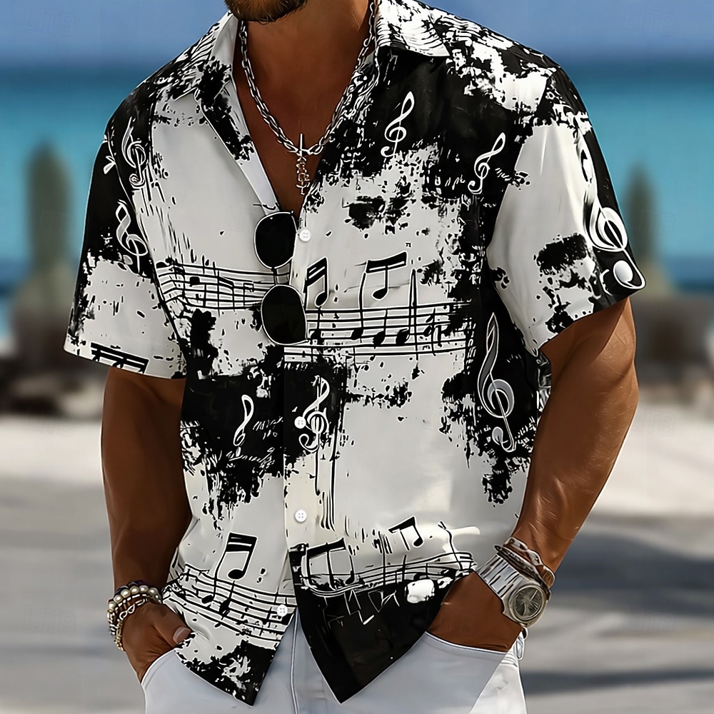 Męskie Tie Dye Print Nuty Koszula Zapinana na guziki koszula Koszula casualowa Krótki rękaw Vintage Retro Codzienny Festiwal Muzyczny Wiosna Jesień Wieczorne Druk 3D koszule z kołnierzykiem Niebieski 2026 - $25.99 –P4