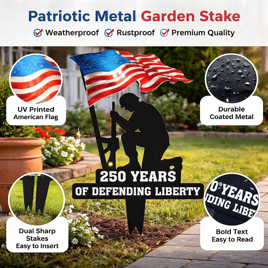250 Years of Defending Liberty Metal Garden Stake, Patriotic Memorial Day American Flag Yard Sign, Outdoor Lawn Decor for Veterans, Independence Day, Home & Garden Decoration 2026 - $19.99 –P2