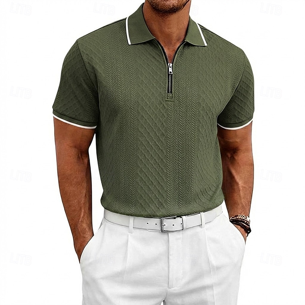 Men's Polo Polo Shirts Casual Daily Quarter Zip Short Sleeve Fashion Basic Plain Jacquard Zipper Spring & Summer Summer Spring Regular Fit Blue Black White Burgundy Navy Blue khaki Polo 2026 - $22.99 –P7