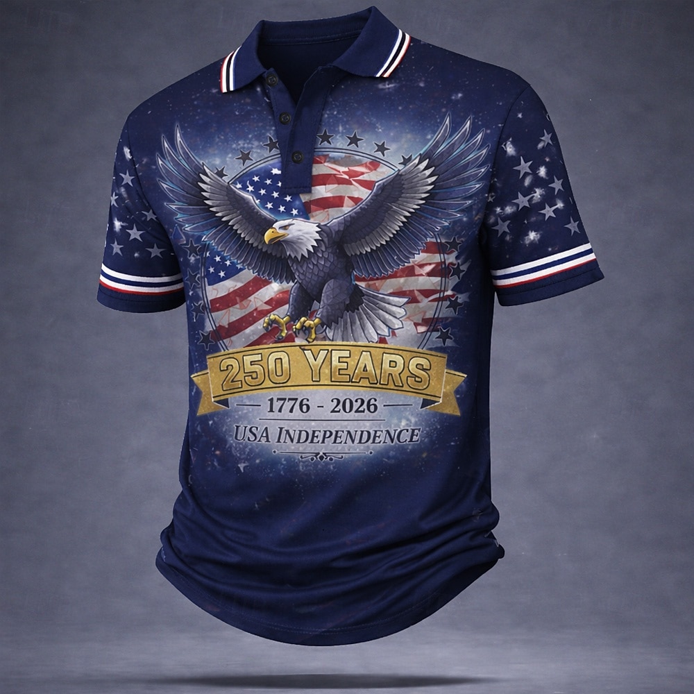4 juillet 2026, 250e anniversaire Homme Drapeau Américain Polo Manche Courte Polos Chemises à Col Occasionnel Extérieur Vêtements de rue Athleisure Boutons Maille Respirante Printemps & Été Bleu de 2026 ? $22.99 –P2
