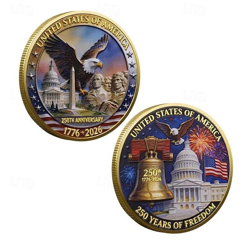 Amerikanskt 250-årsjubileumsmynt, patriotiskt samlarmynt med frihetsklocka, örn &Frihetsgudinnans design, utmaningsmynt för halvhundraårsjubileum, hållbar metall för visning 2026 - $19.99 –P1