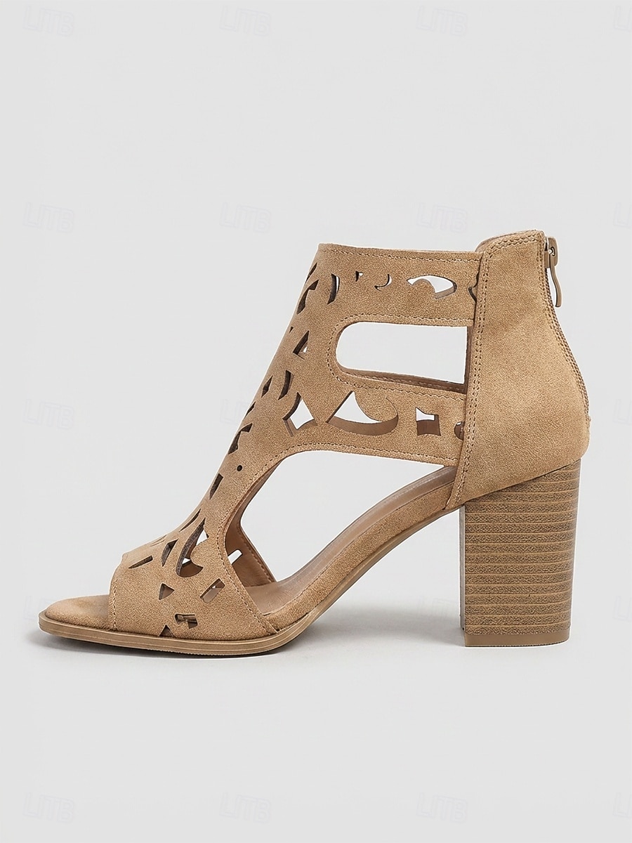 Sandales à talons carrés camel pour femmes – bottines à bout ouvert avec découpe laser, fermeture éclair à l'arrière, élégantes pour une garden-party &vêtements d'été de 2026 ? $46.99 –P5