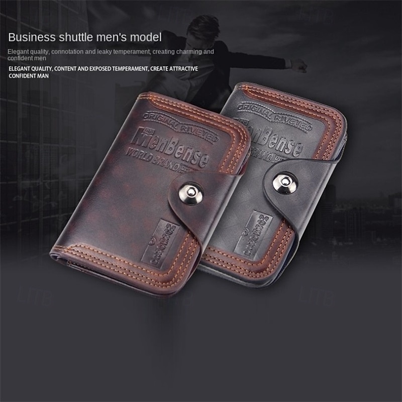 2 Pack Men's Wallet Vintage Retro Bifold PU Leather Purse, Distressed Riveted Short Wallet with Snap Button Closure, Card Holder for Men Boyfriend Father Gift, Brown/Charcoal 2026 - $17.99 –P10