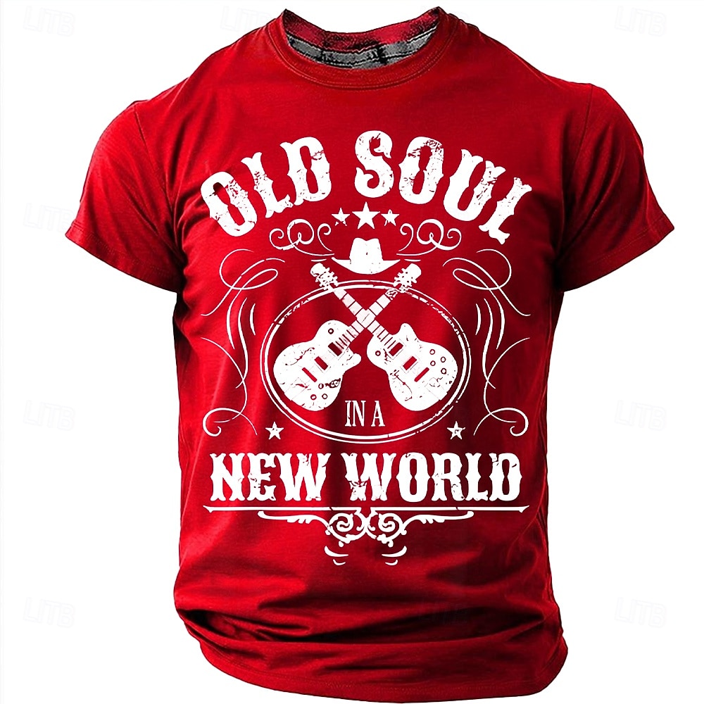 Men's Old Soul In A New World Crossed Guitars Cowboy Hat Stars Vintage Distressed Country Music Retro T Shirt Tee Graphic Regular Fit Casual Concert Gift Designer Clothing Apparel S M L XL XXL XXXL 2026 - $18.99 –P12