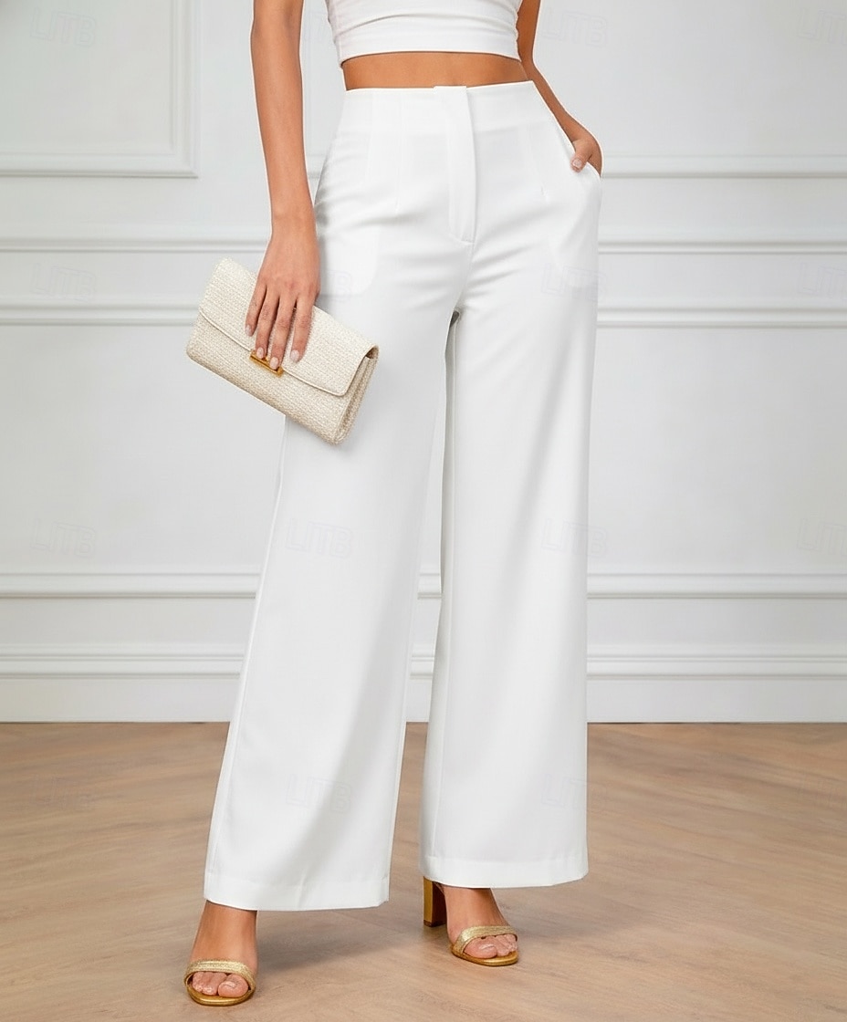 Women's Wide Leg Chinos Elegant Vacation Fashion Full Length High Waist Plain Comfy Comfort Soft Inelastic Daily Outdoor Office Blue Black White Brown Summer Spring Fall Loose Fit 2026 - $36.99 –P4