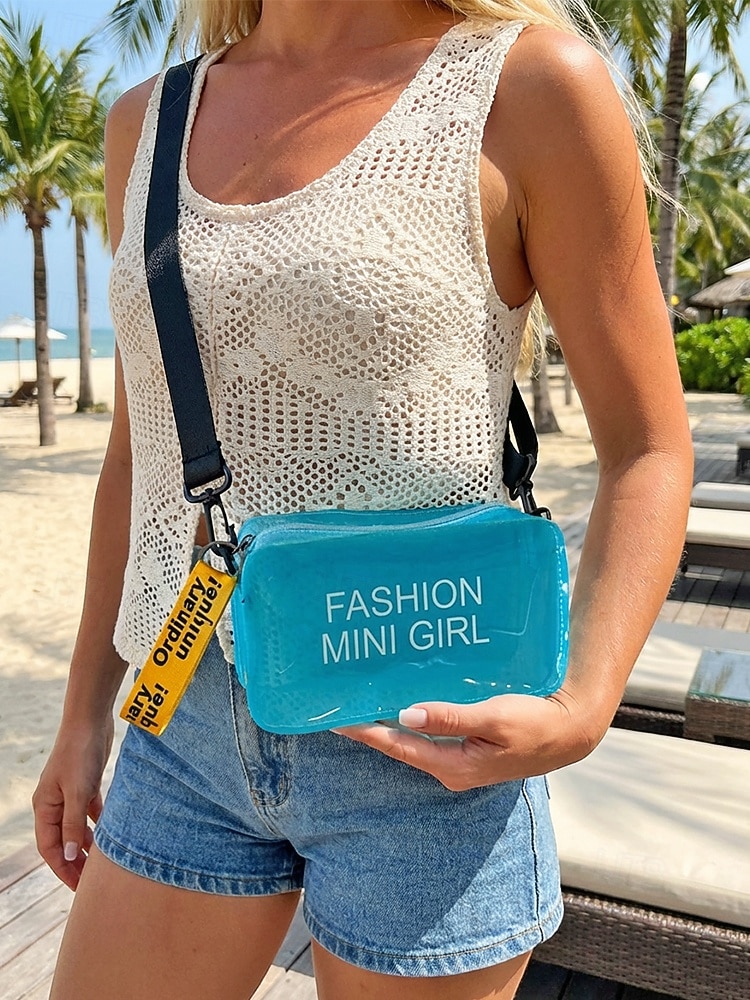 kvinners klar PVC-skulderveske, flerfarget gjennomsiktig skulderveske med justerbar stropp, lett og stilig for strandferie, reise og uformell daglig bruk. 2026 - $9.99 –P2