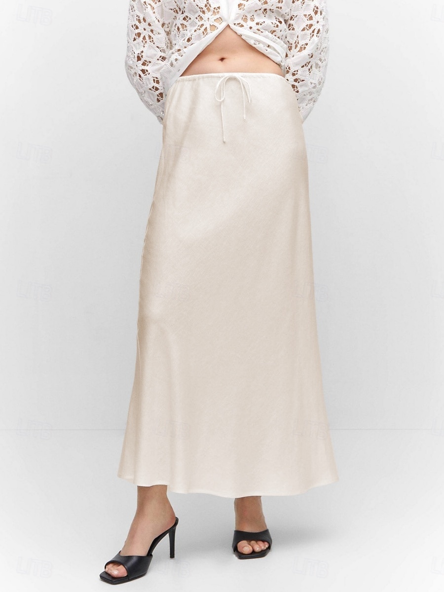 Per donna Gonne in raso Elegante Moda Maxi Vita Alta Gonne Semplice Coulisse Micro-elastico Feste Data Nero Blu marino Marrone chiaro Marrone Estate del 2026 a $40.99 –P4