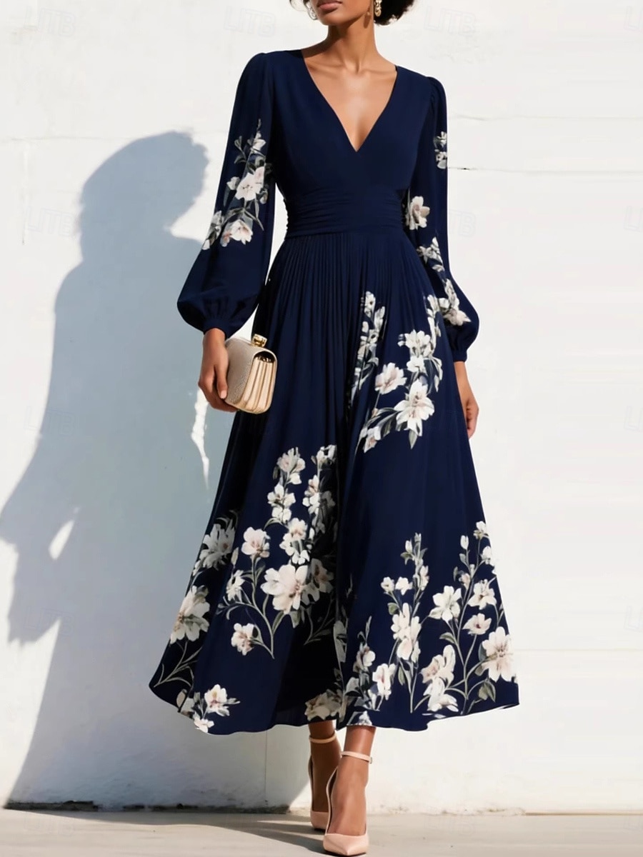 Γυναικεία Μακρύ φόρεμα Φορέματα σιφόν Floral φόρεμα Φόρεμα εκτύπωσης Κομψό Μοντέρνα ΕΞΩΤΕΡΙΚΟΥ ΧΩΡΟΥ Διακοπές Αργίες Κανονικό Φλοράλ Μακρυμάνικο Λαιμόκοψη V 2026 - $51.99 –P4