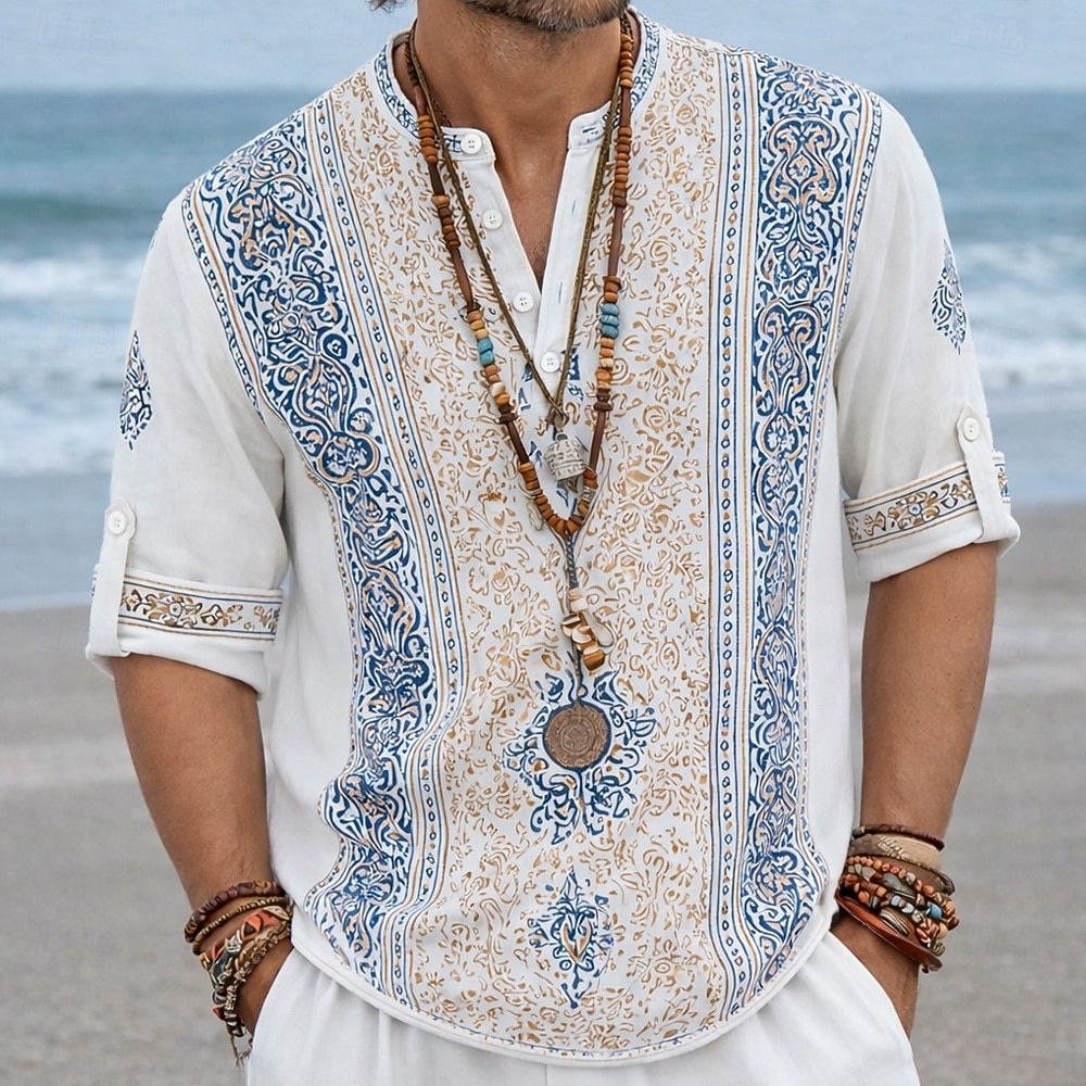 Per uomo Etnico Floreale intricato Camicia Camicia con Bottoni Maglia Henley Manica Lunga Vintage Retrò Casuale Vacanza Matrimonio Estate Primavera Collo alla coreana Colletto Mao Stampa 3D Camicia del 2026 a $27.99 –P1