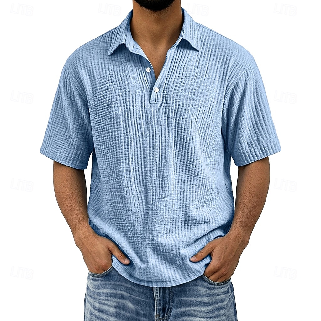 Men's Shirt Popover Shirt Summer Shirt Beach Wear Cotton Linen Shirt Button Up Shirt Solid Color Casual Vacation Blue Black Navy Blue Purple Short Sleeve Shirt Collar Summer Spring Clothing Apparel 2026 - $24.99 –P3
