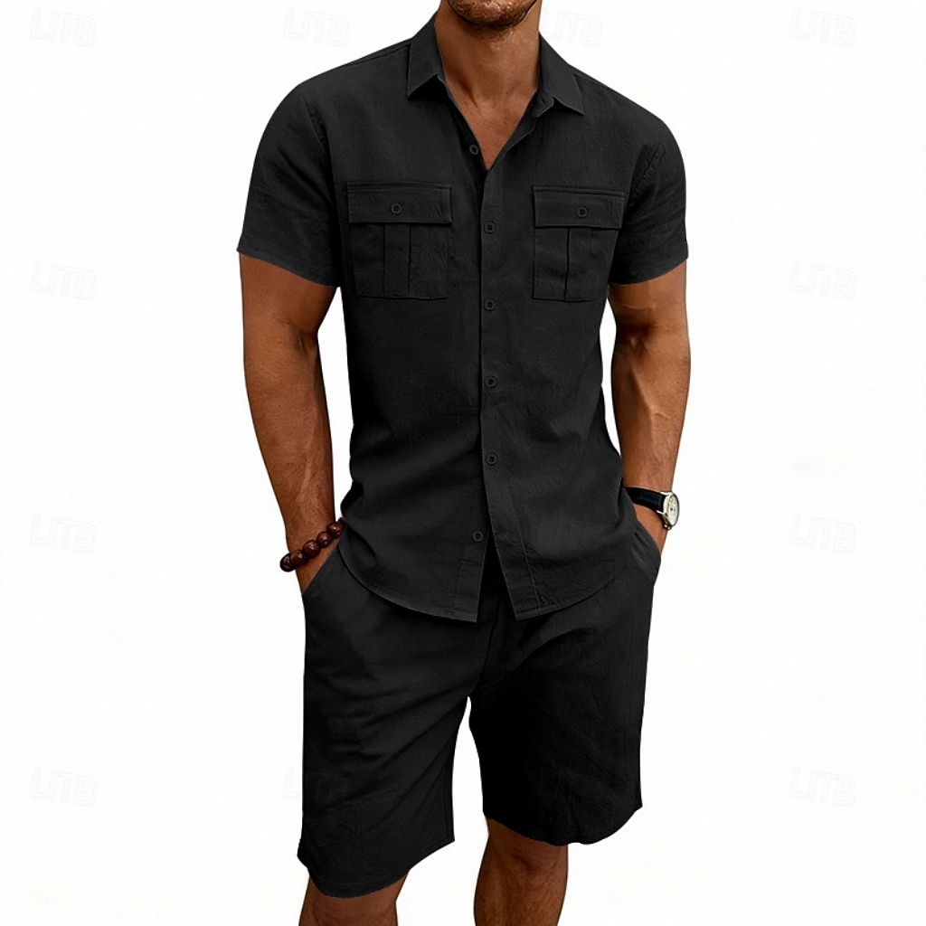Per uomo Camicia di lino Due pezzi Set Camicia E Shorts Shorts di Lino Shorts da Spiaggia Impostare Semplice Quotidiano All'aperto Vacanza Collo ripiegato Manica Corta Estate Moda Casual Confortevole del 2026 a $32.99 –P12