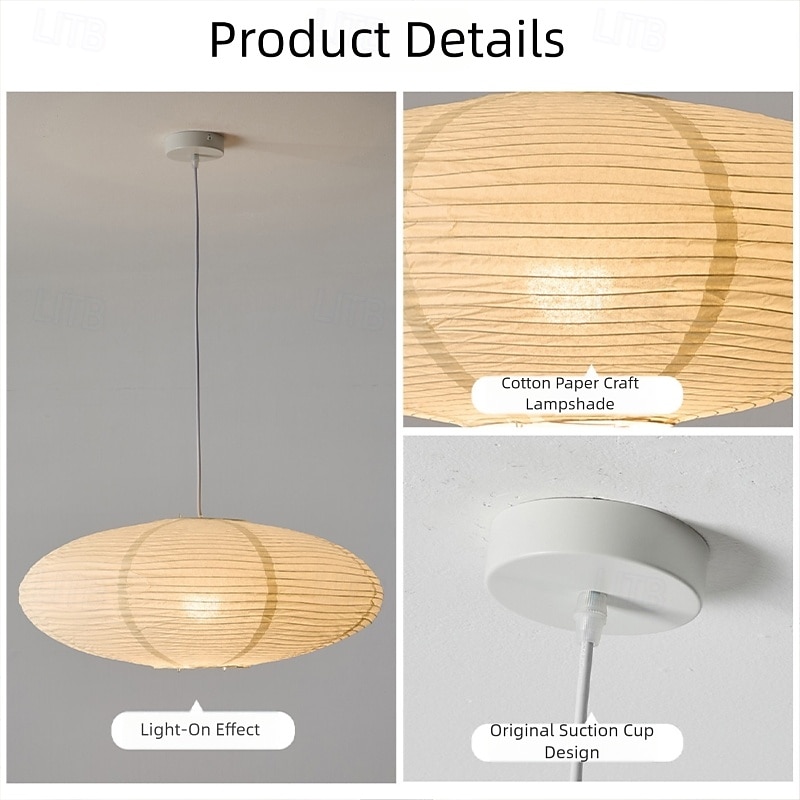 Lampă pandantiv ovală wabi sabi din hârtie, stil japonez, lampă de tavan minimalistă suspendată, candelabru modern cu felinar din hârtie pentru sufragerie, dormitor, living 2026 - $197.99 –P2