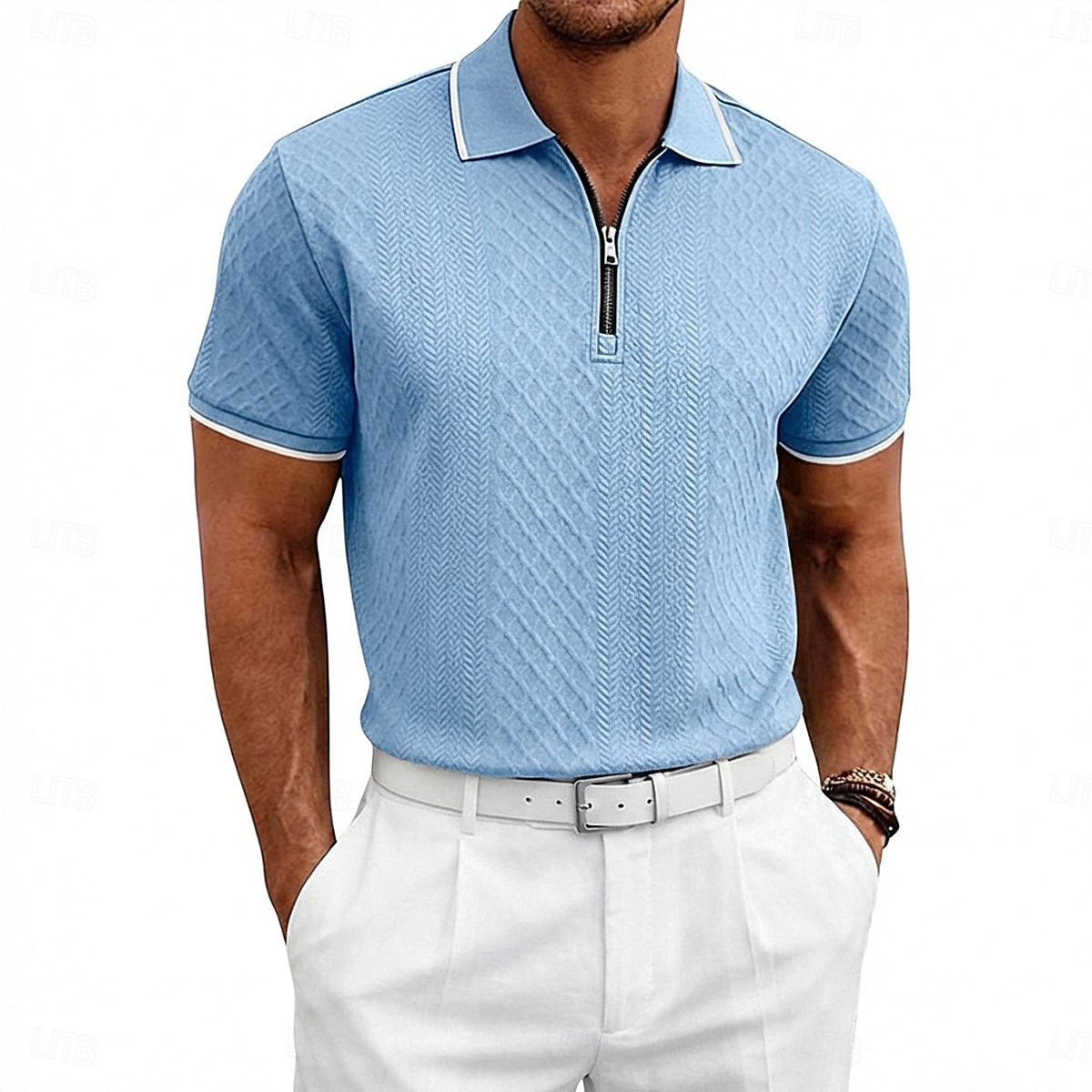 Men's Polo Polo Shirts Casual Daily Quarter Zip Short Sleeve Fashion Basic Plain Jacquard Zipper Spring & Summer Summer Spring Regular Fit Blue Black White Burgundy Navy Blue khaki Polo 2026 - $22.99 –P1