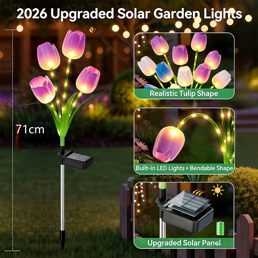 2 Pcs Outdoor Solar IP65 Waterproof 4-Head LED Tulip Stake Lights, Decorative Garden, Yard, Lawn, Pathway, Flower Bed, Villa Ambient Landscape Lighting 2026 - $30.99 –P3
