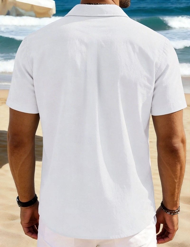 Per uomo Camicia Camicia di lino Camicia Estiva Camicia da Spiaggia Camicia con Bottoni Semplice Vacanza Ferie Nero Bianco Blu marino Azzurro cielo Manica Corta Collo a Lancia Estate Primavera del 2026 a $24.99 –P12