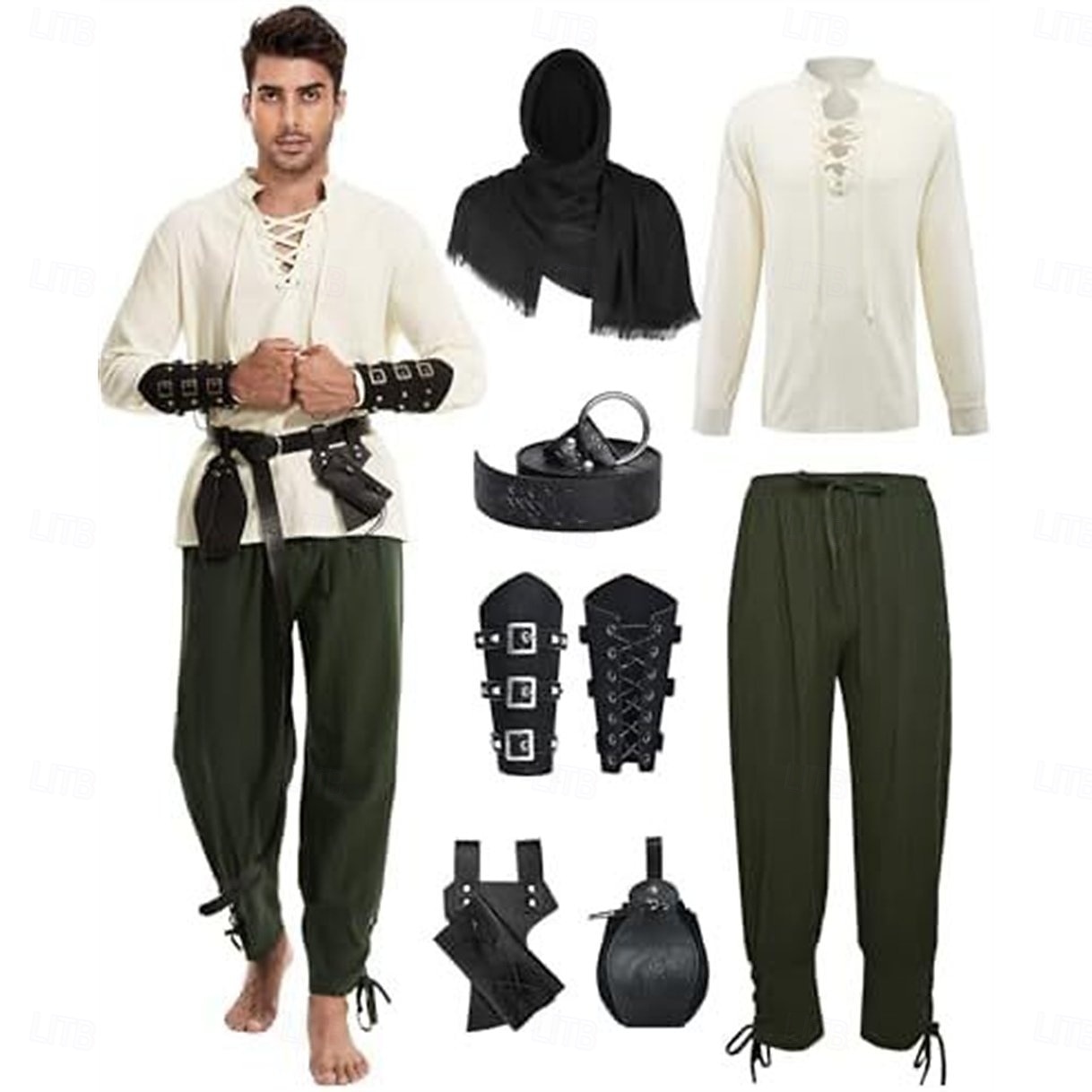 Medieval Renascentist Pantaloni Curea în Talie Cămașă Mâneci Lungi Pirat Viching Ranger Cu Șiret În V Costume de fancy Bărbați Pirat Mascaradă Petrecere Târgul Renașterii LARP Adulți Costum 2026 - $70.99 –P6