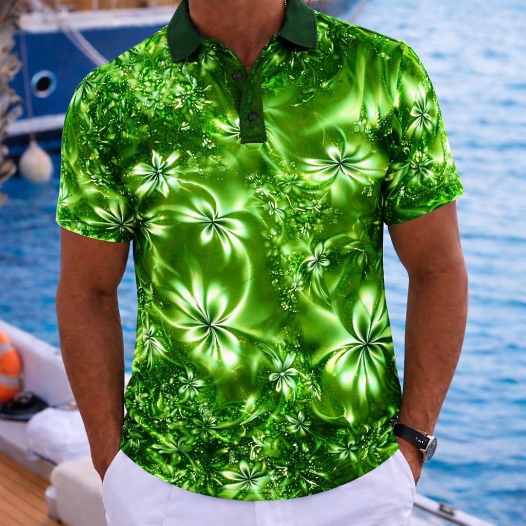Hombre Floral Camisas polo hawaianas Manga Corta Camisas de polo Diseño Casual Complejo Ropa Deportiva Ropa de vacaciones Impresión 3D Botones Primavera verano Azul Piscina Azul Marino Morado 2026 - $22.99 –P1