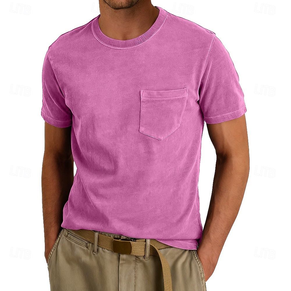 Per uomo Maglietta Camicia 100% cotone lavaggio acido Manica Corta Girocollo Estate Primavera Tutte le stagioni Tinta unica Elegante Vintage Neutro Tasca Girocollo Sbiadito Casuale Casa All'aperto del 2026 a $20.99 –P18
