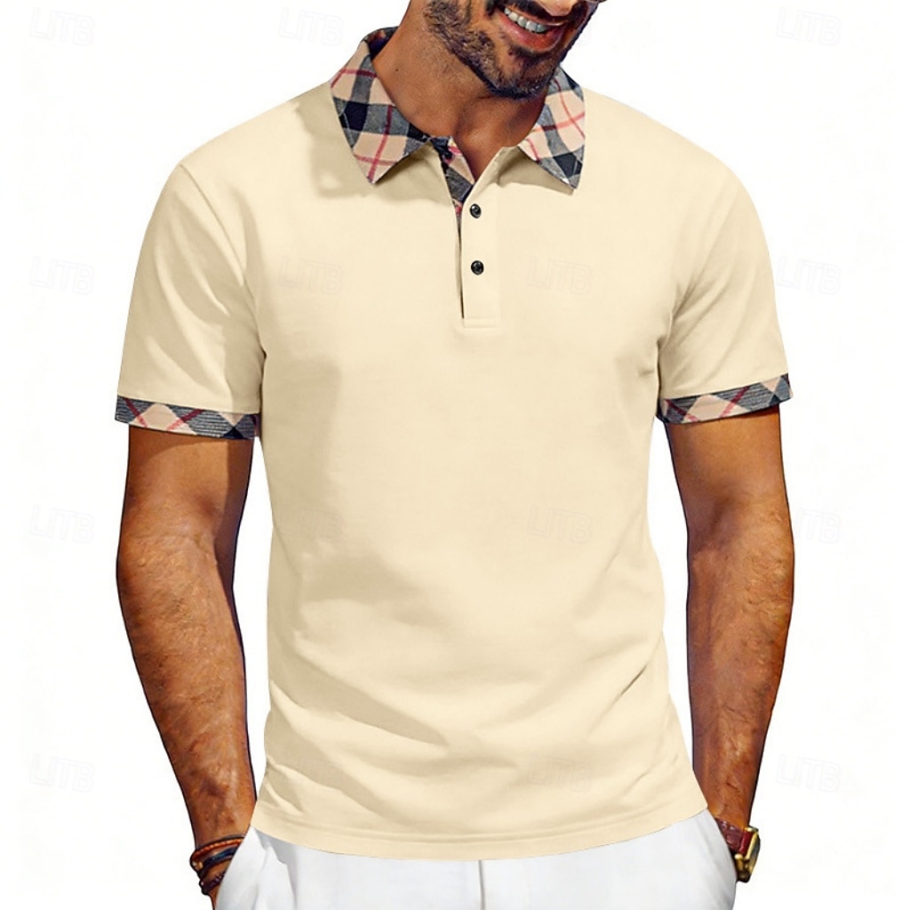Hombre Camisetas polo Casual Negocio Diseño Manga Corta Básico Moderno Plaid Ligero Botones Verano Primavera Ajuste regular Azul Piscina Negro Blanco Rojo Azul Marino Albaricoque Camisetas polo 2026 - $21.99 –P2