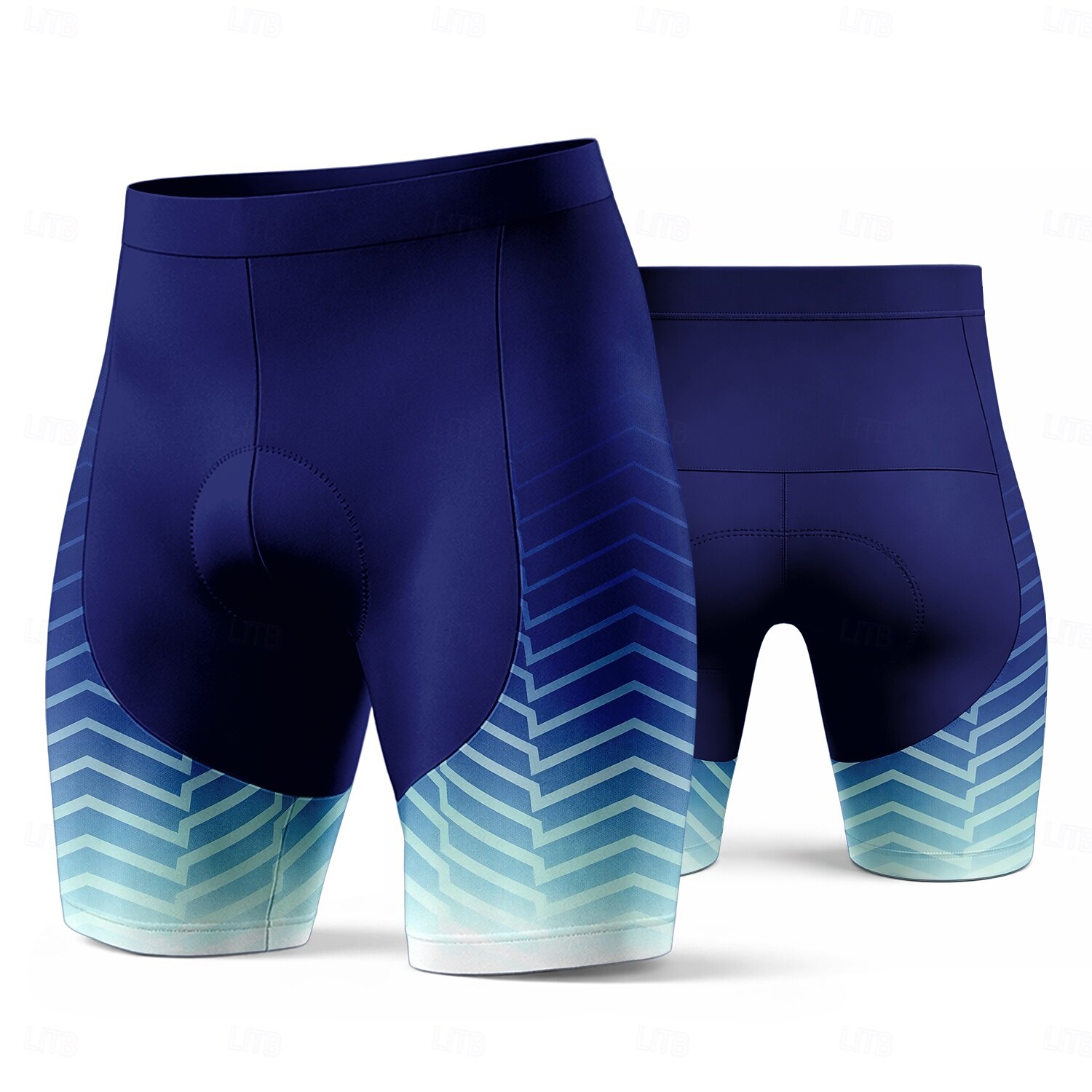 herr marinblå cykelshorts med 3D-gelvaddering blått gradient chevronmönster andningsbara snabbtorkande fukttransporterande UPF50+ cykelshorts för landsvägscykling triathlon utomhussporter 2026 - $27.99 –P2