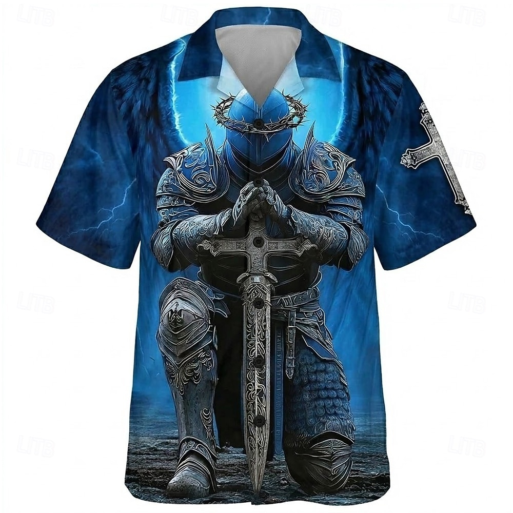 Per uomo Cavalieri Templari Crociati Croce Camicia Camicia con Bottoni Camicia con collo camp Manica Corta Vintage Retrò Abbigliamento casual alla moda Vacanza Estate Primavera Colletto cubano Stampa del 2026 a $25.99 –P1