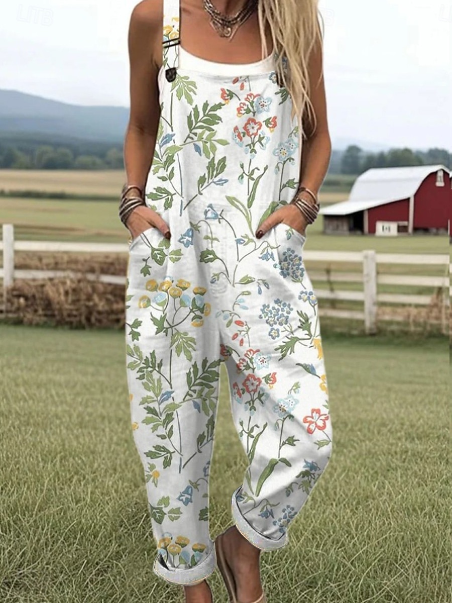 Mujer En general Activo Floral Sin Mangas Sin Mangas Escote Cuadrado Bolsillo Estampado Diario Vacaciones Holgado Blanco Verde Claro Morado Verano 2026 - $41.99 –P3