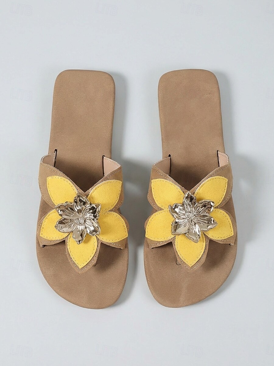 Women's Yellow Floral Slide Sandals – Open Toe Lightweight Summer Slippers, Casual Comfort Flats with Flower Detail for Vacation, Beach, Garden & Daily Wear 2026 - $19.99 –P2