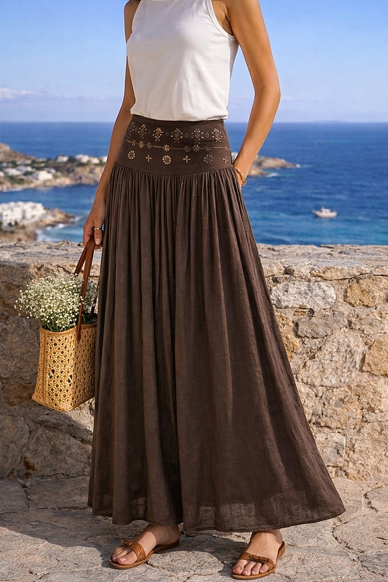 Per donna Gonna da vacanza Bohemien Vintage Moda Etnico Maxi Vita Alta Gonne Semplice Arricciato Patchwork Foratura a caldo Inelastico Spiaggia Vacanza Blu Verde mela Marrone rossastro Giallo Chiaro del 2026 a $13.99 –P10