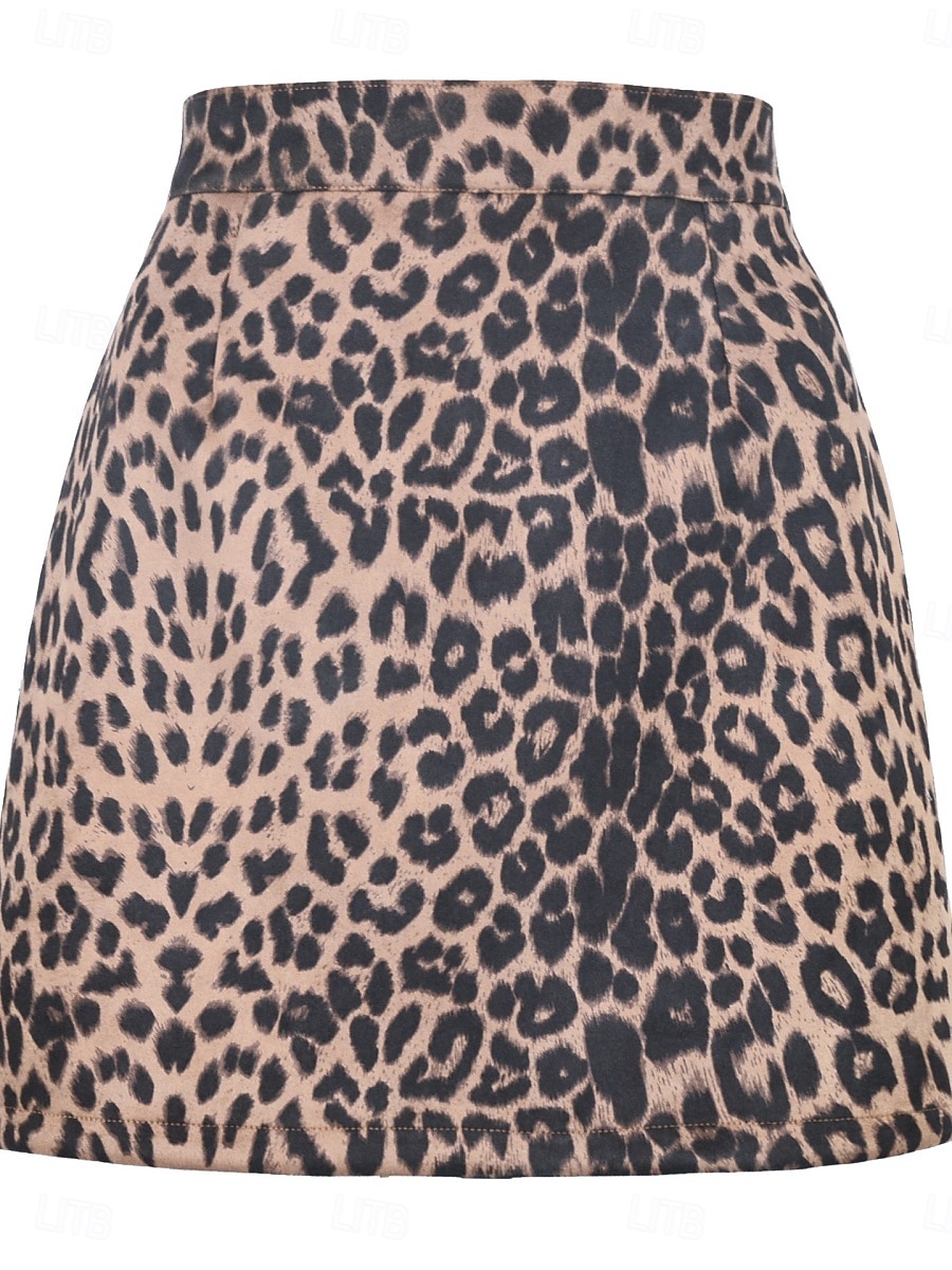 Per donna Gonna in finta pelle scamosciata Moda Casual Mini Vita Alta Gonne Leopardo Stampato Micro-elastico Quotidiano Streetwear Marrone Verde Beige Primavera del 2026 a $18.99 –P10