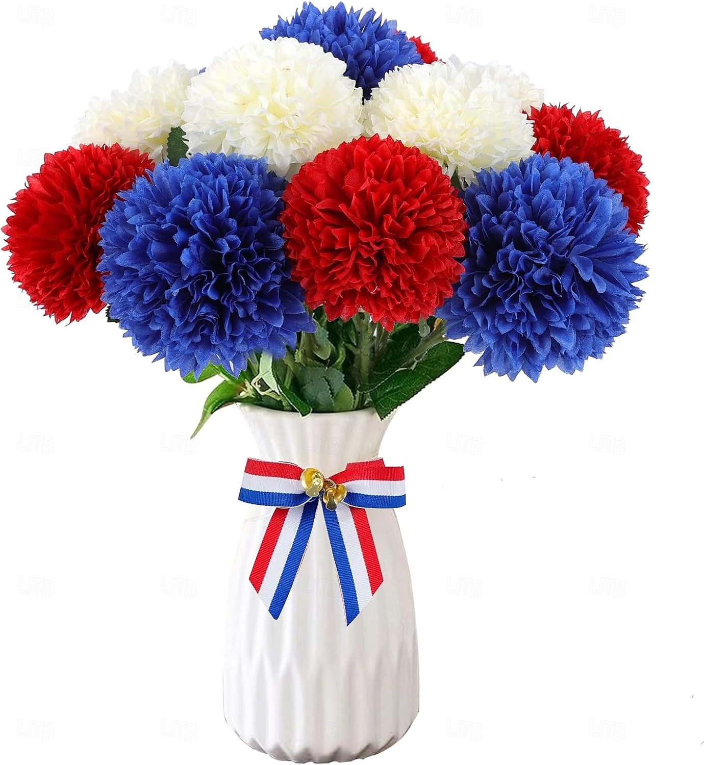 12 Pcs Artificial Chrysanthemums Flowers Patriotic Flower, 4th of July Fake Mums Flowers Silk for Home Decor Indoor Memorial Day Table Centerpiece Vase not Included (12, Red, White, Blue) 2026 - $23.99 –P7