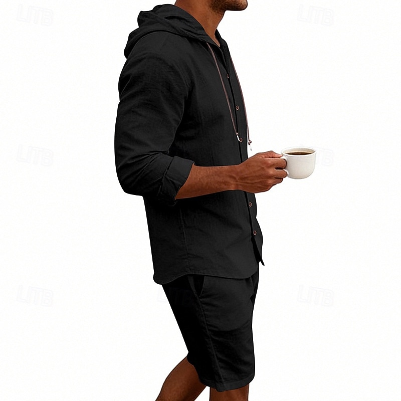 Ανδρικά Πουκάμισο λινό 2 Κομμάτια Σετ πουκαμίσου Και Σορτσάκια Σορτς από λινό Σορτς παραλίας Σειρά Σκέτο Καθημερινά ΕΞΩΤΕΡΙΚΟΥ ΧΩΡΟΥ Διακοπές Με Κουκούλα Μακρυμάνικο Καλοκαίρι Άνοιξη 2026 - $36.99 –P13