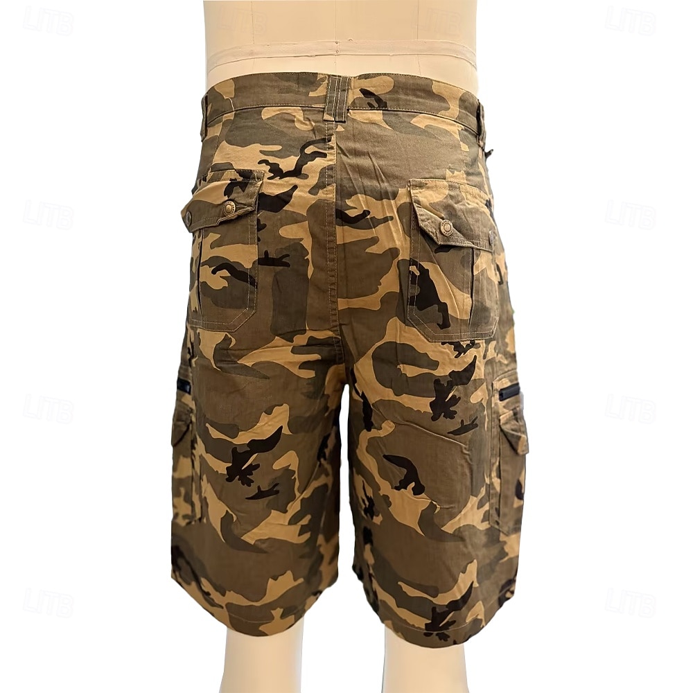 Men's Tactical Cargo Cargo Shorts Shorts Casual Shorts Pocket Elastic Waist Plain Calf-Length Casual Outdoor Streetwear Fashion Streetwear Orange Brown Inelastic 2026 - $35.99 –P12