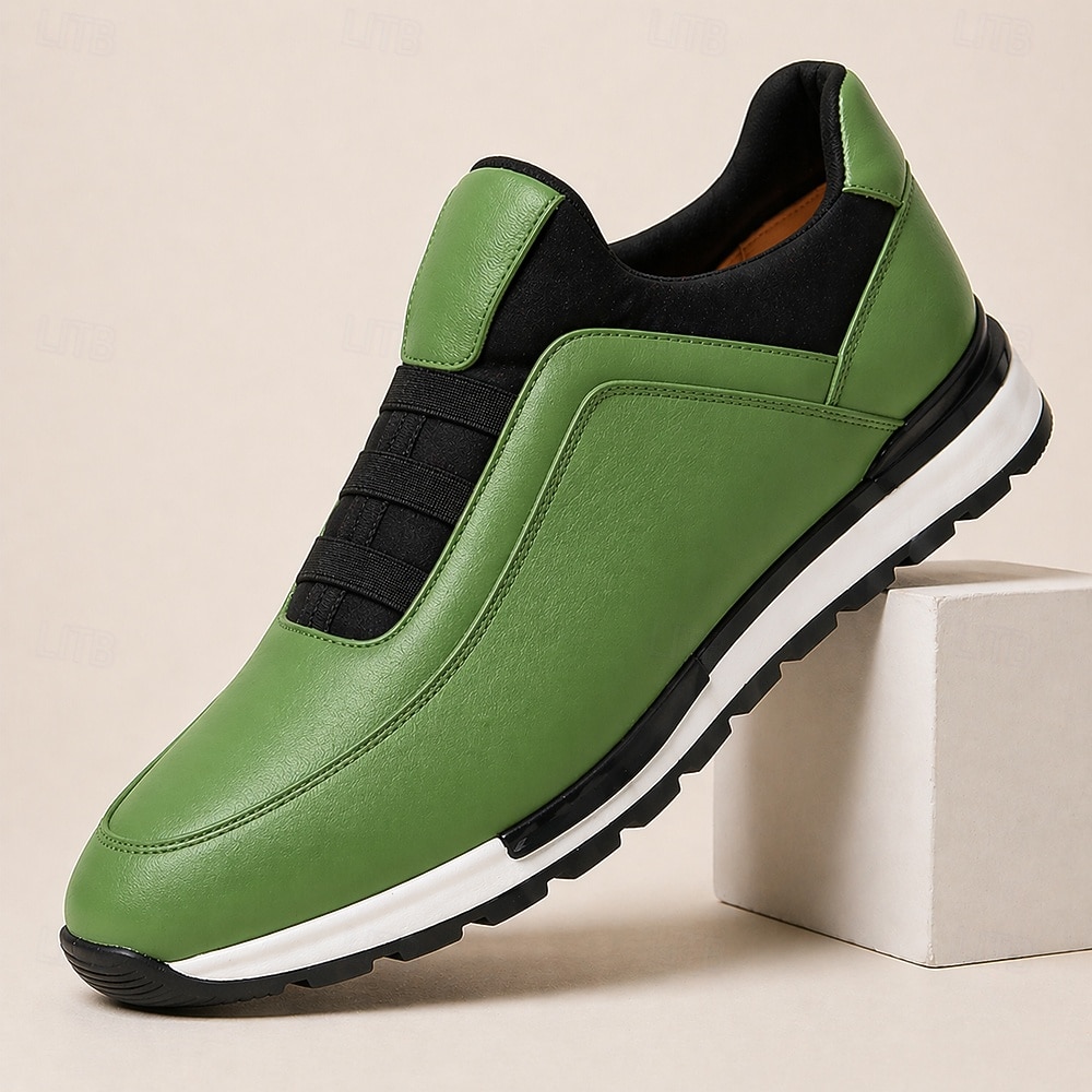 Witte leren instapsneakers voor heren met zwarte accenten, lichtgewicht lage casual schoenen, ademend comfort voor dagelijks gebruik, wandelen en weekenduitjes. 2026 - $94.99 –P3