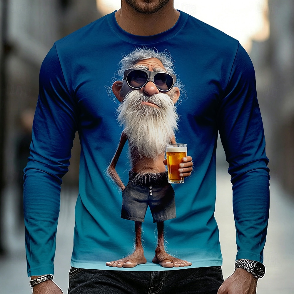 Herre Gammel mann T skjorte Langermet T skjorte 3D-utskrift Crew-hals Skjorte Fritid Morsom Daglig Feriereise Gate Blå Gul Lilla Sommer Vår Høst Klær S M L XL 2XL 3XL 2026 - $19.99 –P2