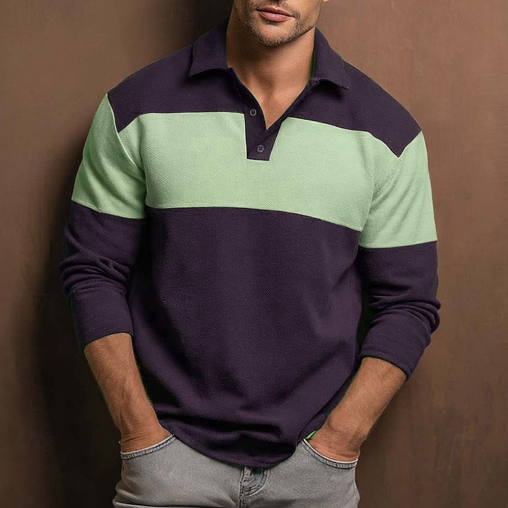 Herren Horizontale Streifen Rugby-Poloshirt Langarm Polo-Shirts Hemden mit Kragen Sportbekleidung Lässig Outdoor Schule Athleisure 3D-Druck Knöpfe Frühling Herbst Blau Braun Grün 2026 - $29.99 –P2