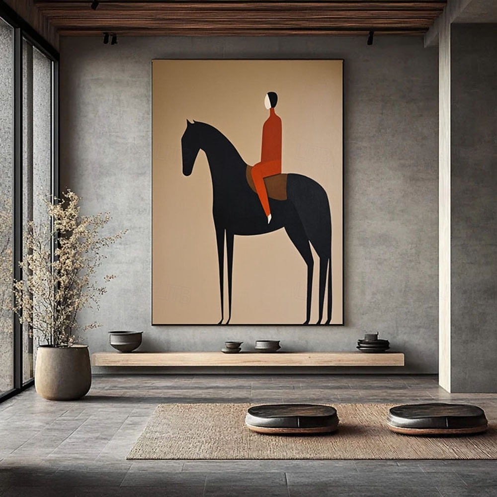 handmade Japandi Minimalist Western Horse Riding Wall Art Large Black ...
