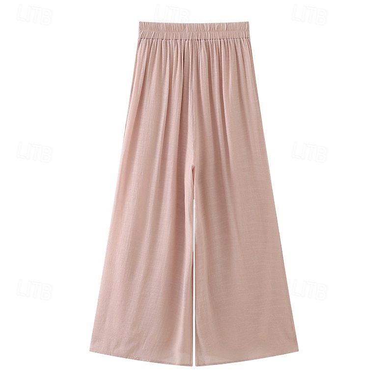 Pentru femei Pantaloni cu aspect de in Picior Larg chinez Vacanță De Bază Lungime totală Talie Înaltă Simplu Cordon Respirabil Inelastic Vacanță Stradă Casual Gri Negru Roz Îmbujorat Kaki Var 2026 - $41.99 –P4
