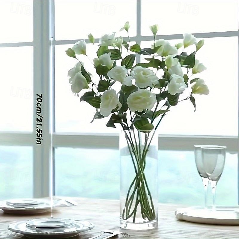 3 flores artificiales de eustoma de 4 cabezas, ramo de lisianthus artificiales realistas para decoración del hogar y sala de estar. &Decoración para bodas: perfecta para accesorios de fotografía, 2026 - $18.99 –P5