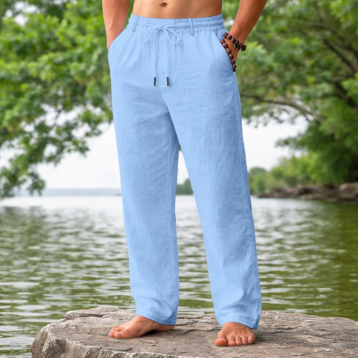 Férfi Vászon nadrág Nyári nadrág Strand nadrág Zsinór Zseb Rugalmas derék Sima Mokaszinok Légáteresztő Napi Tengerpart Vakáció Szabadság Hawaii Fekete Fehér Nem elasztikus 2026 - $25.99 –P11