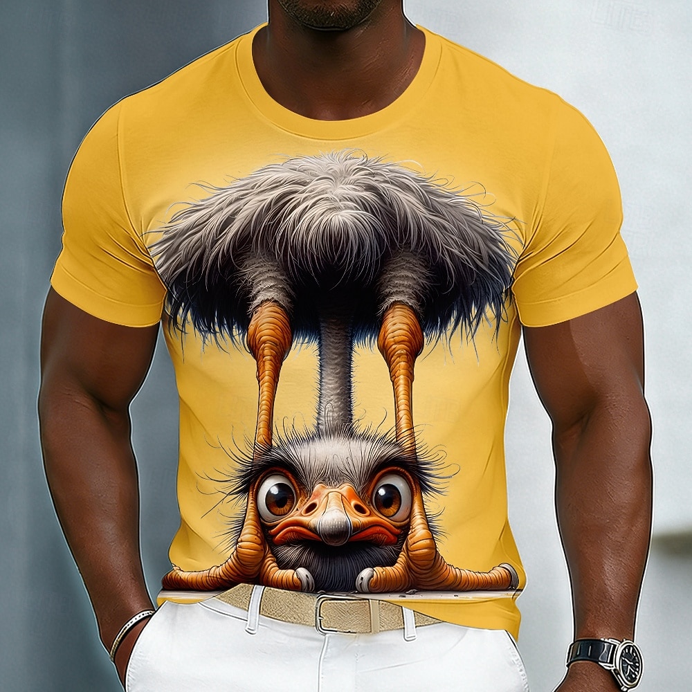 Tricou bărbătesc amuzant cu struț, grafică 3D, design animat CGI, excentric, umor, mânecă scurtă, guler rotund, tricou casual negru, cadou unic pentru bărbați, îmbrăcăminte de designer, S, M, L, XL, 2026 - $18.99 –P4