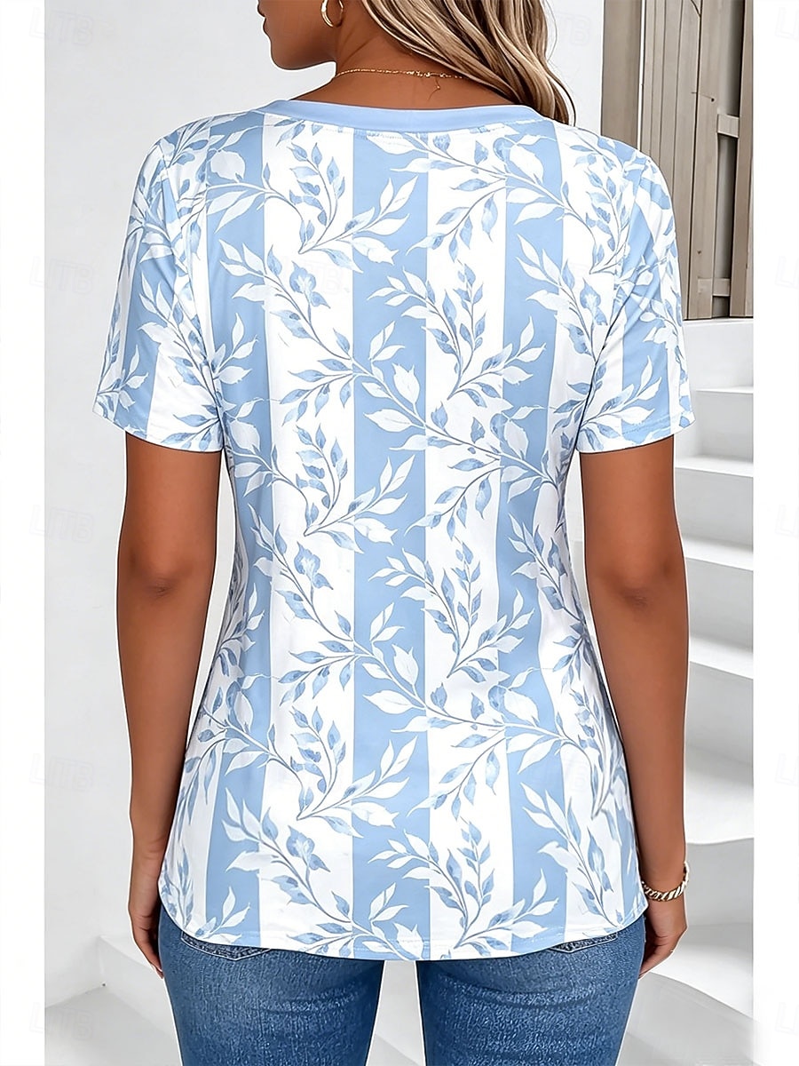 Mulheres Camiseta Imprimir Floral Gráfico Plantas à moda Clássico Casual Manga Curta Decote V Tops regulares Diário Azul Rosa Verde Verão Primavera de 2026 por $21.99 –P2