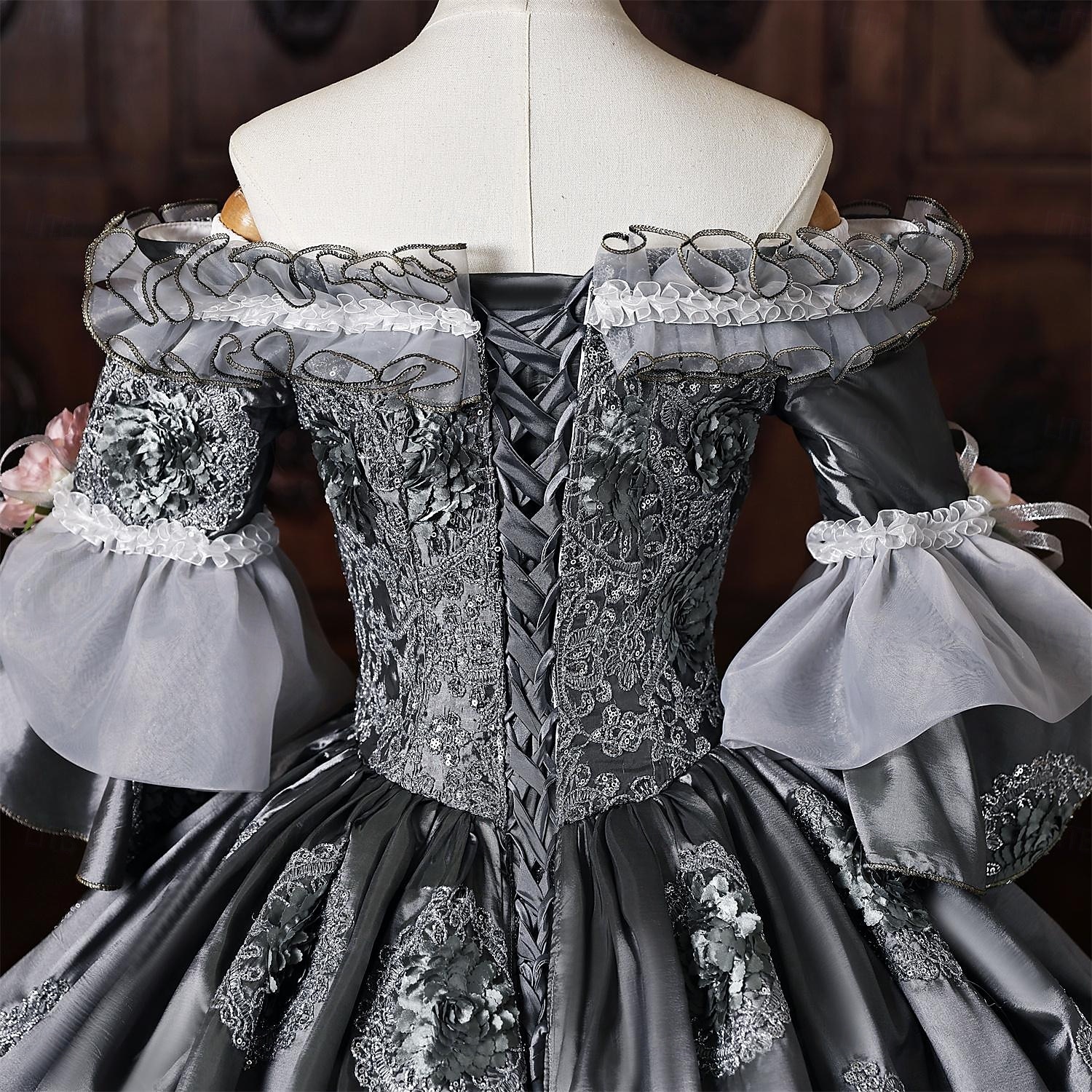 Short Rococo Dress Rococo Baroque Ball Gown Floor Length Dress Ball Gown Short Sleeves ...