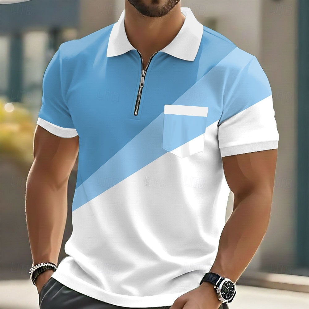 Men's Geometic Polo Shirts Short Sleeve Polo Shirts Lapel Casual Outdoor Holiday Daily Wear Pocket 3D Print Spring & Summer Blue Purple Brown 2026 - $22.99 –P1