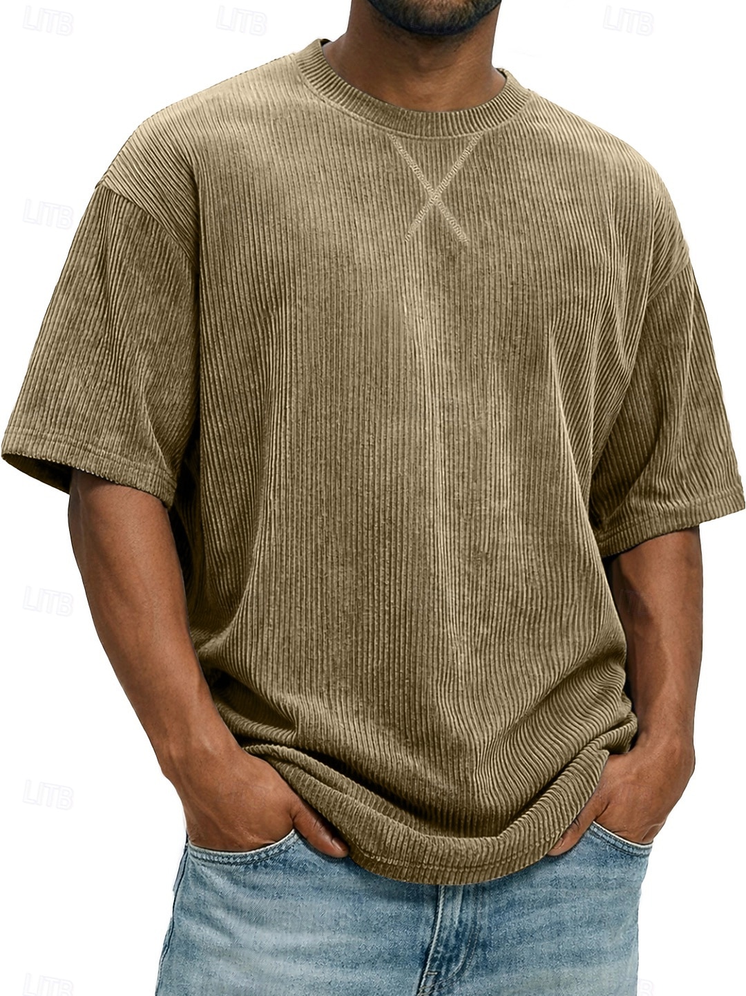 Herren T Shirt Cordhemd T-Shirt Kurzarm Rundhalsausschnitt Sommer Frühling Einfarbig Gestreift Grubenstreifen Mode Basic Weich Kord Urlaub Straße Alltagstauglich Schwarz Weiß Hellgrün Top T-Shirt für 2026 - $20.99 –P6