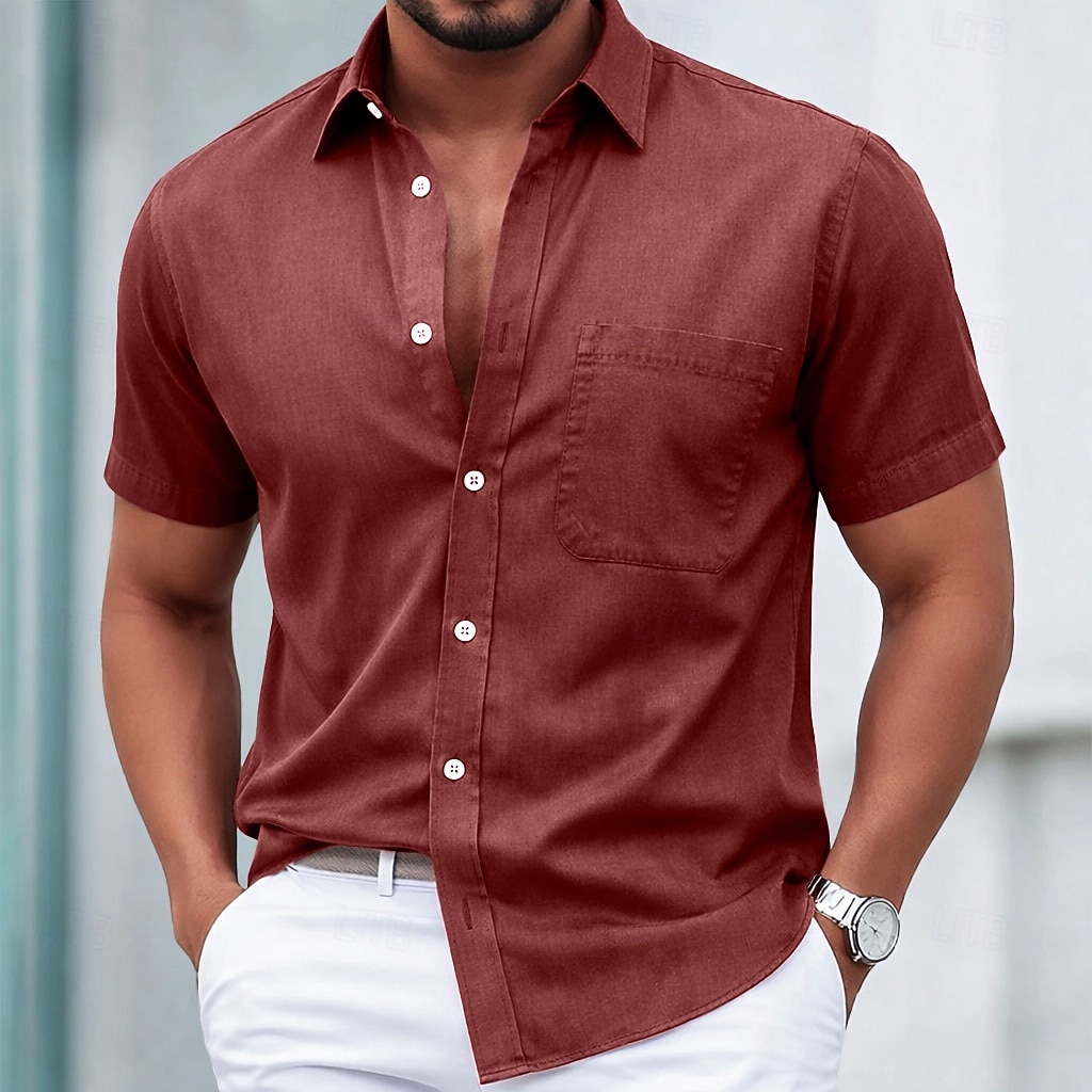 SoftFade™ Men's Shirt Casual Shirt Faded Shirt Garment Dyed Black White Pink Burgundy Navy Blue Short Sleeve Plain Shirt Collar Casual Daily Front Pocket Clothing Apparel Cotton 2026 - $31.99 –P1
