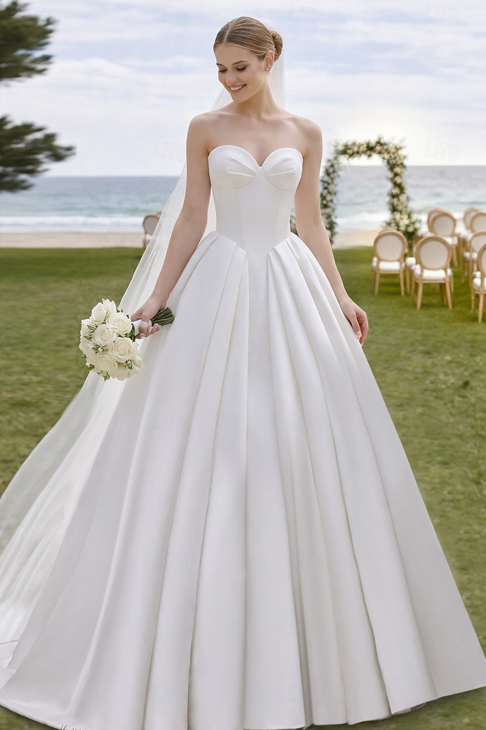 Wedding Dresses A-Line Sweetheart Strapless Sleeveless Court Train ...
